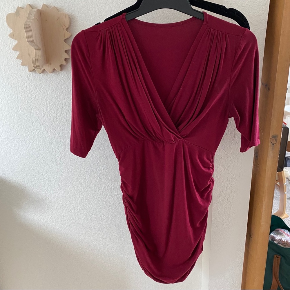 Burgundy maternity shirred top